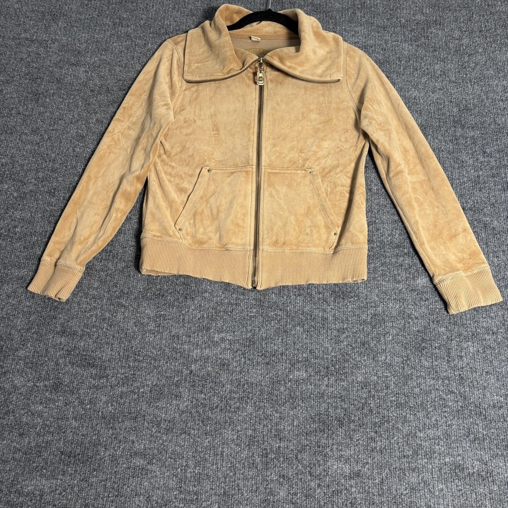 Michael Kors Jacket Womens Small Velour Zip Hoodie Pockets‎ MK Gold